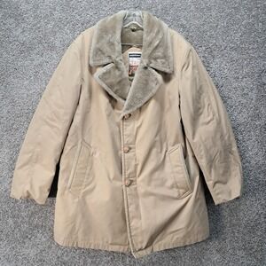 Mighty-Mac Vintage Mens Tan Faux Fur Lined Car Coat Made in USA Size 42-44 L